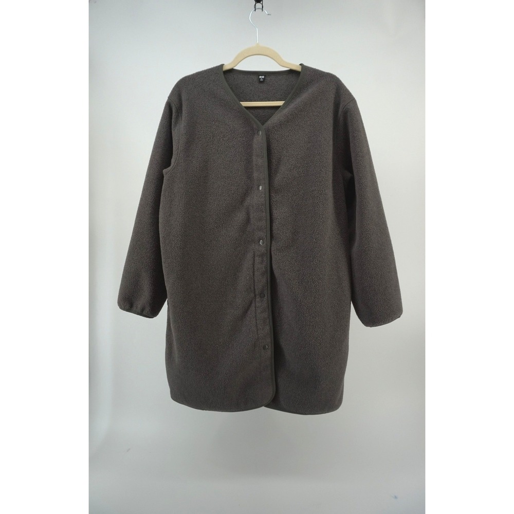 Uniqlo Fleece layering Coat V-Neck Snap Front scandi Gorpcore Minimalist Gray XL